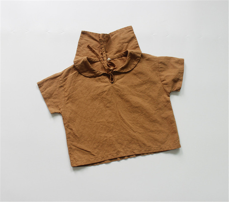 de algodón de otoño ropa de bebé coreano estilo las niñas Tops de manga corta ropa de niños pijo Casual blusas estilo G004: camel / 2T