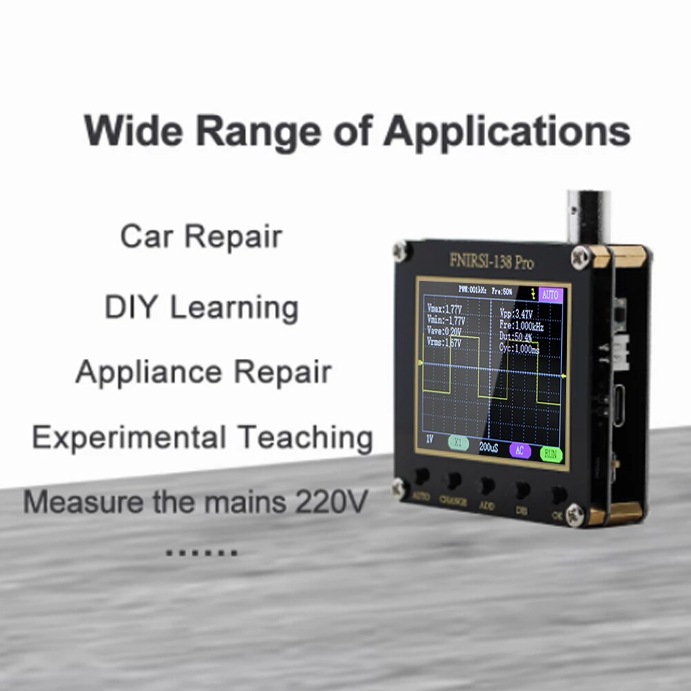 Portable Oscilloscope 2.4 Inch Display Multifunction Digital Oscilloscope One Button Auto Adjust PWM Square Waves Output Singles