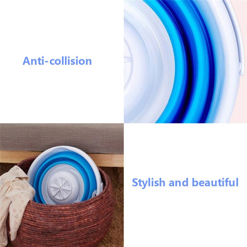 Foldable Mini Washing Household Machine Rotating Ultrasonic Turbines Washer USB Charging Laundry Clothes Cleaner for Home Travel