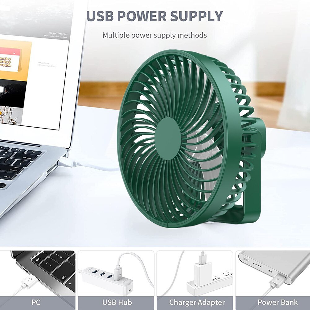 Rechargeable 3 Gears Adjustable Personal USB Desk Fan Portable Quiet Silent Desktop Mini Table Fan for Office Home Outdoor Tent