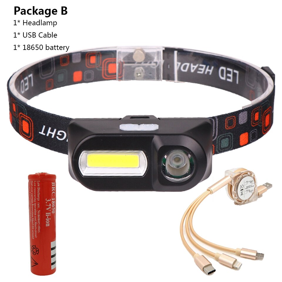 2 ledet kolbe hodelykt bil inspeksjonslys ledet hodelykt hode lommelykt usb oppladbar hodelykt usb magnet arbeidslys hodelykt: 1804 pakke b / Ingen sensor