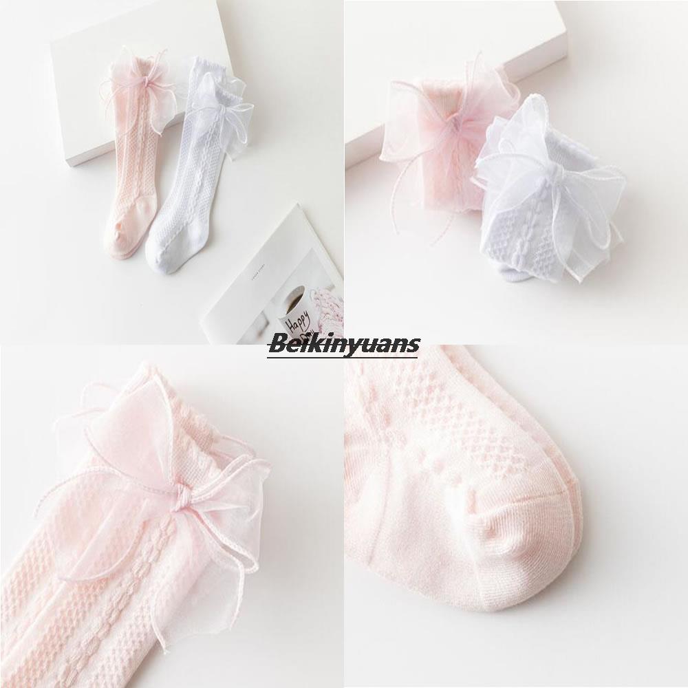 New spring and summer princess Lolita bow baby socks knee-length baby socks white pink socks children sock