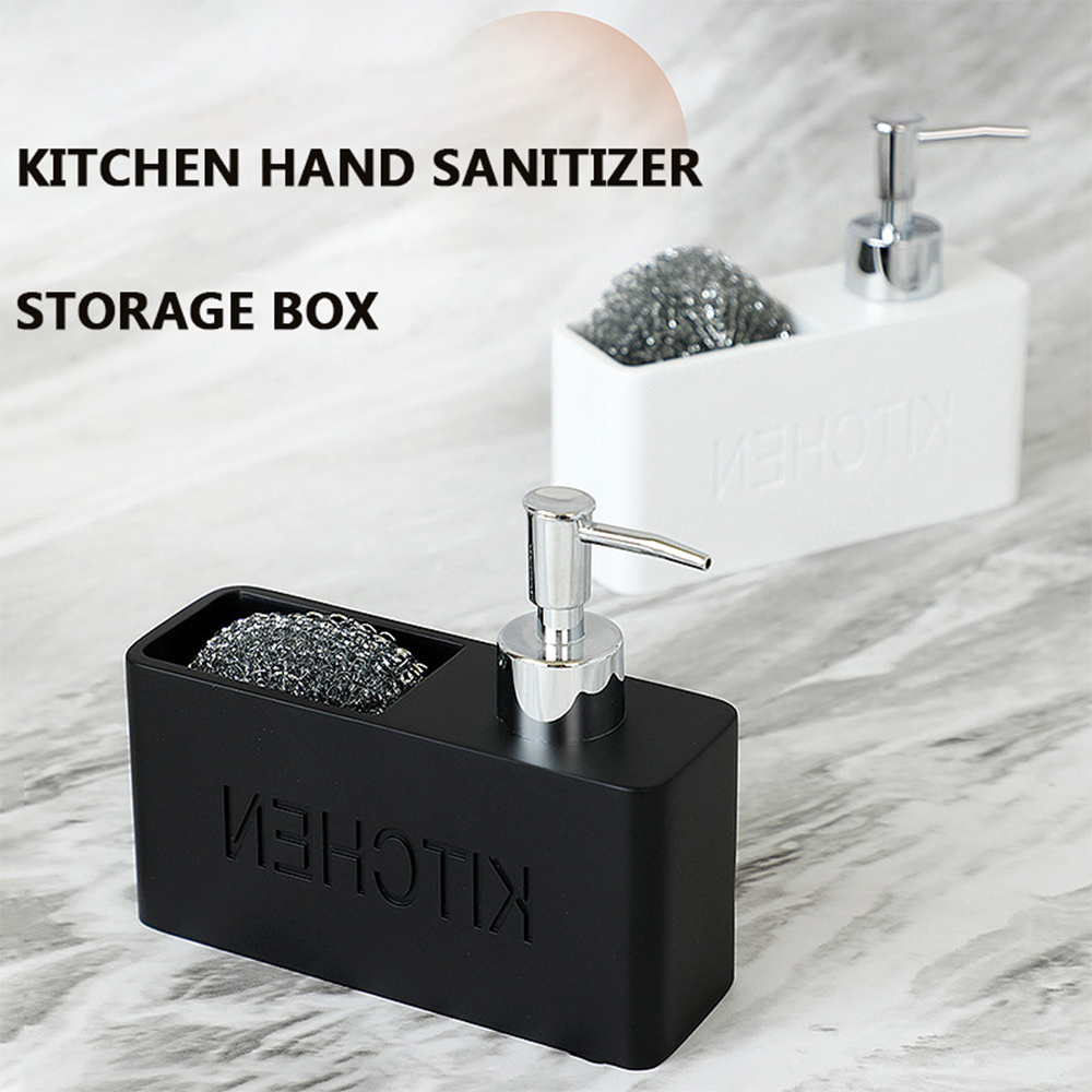 Distributeur de savon pour plat de cuisine, boîte de rangement, ensemble de bouteilles rechargeables pour liquide de comptoir avec porte-éponge de nettoyage