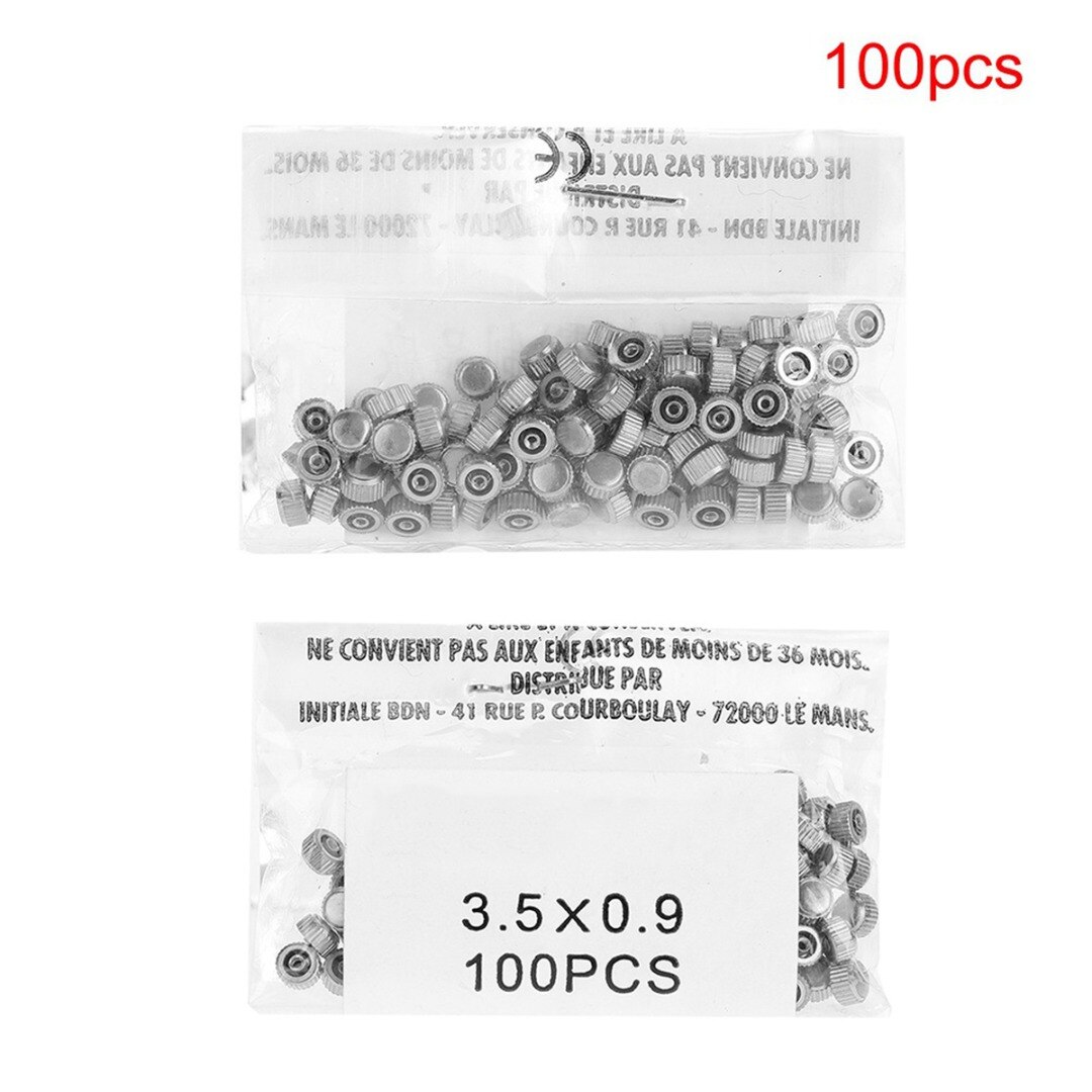 100Pcs Waterdichte Schroef Buis Horloge Crown 3.5X0.9Mm Koper Goud Zilver Platte/Lange Horloge Kroon Voor quartz Horloge Accessoires: Flat Silver