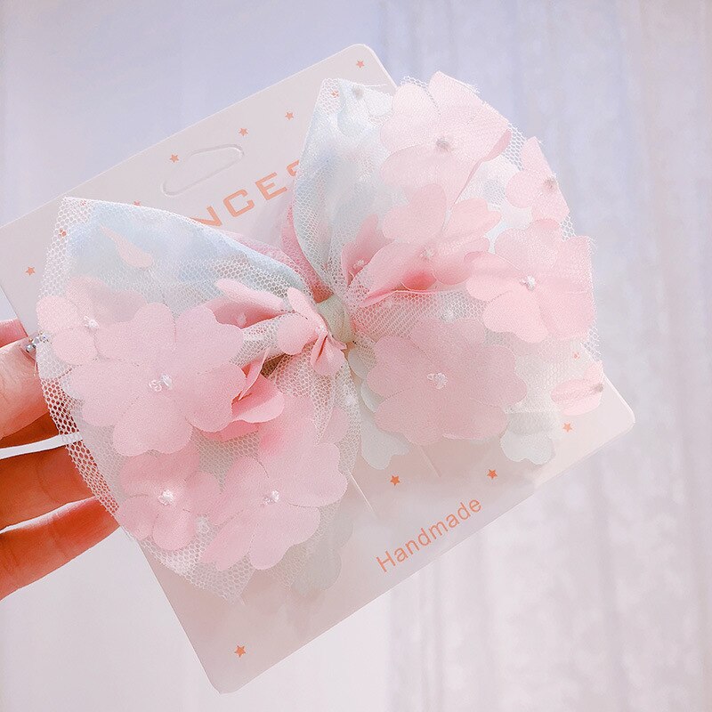 Mooie 3D Opknoping Bloem Mesh Hair Bows Kleurrijke Gradient Regenboog Kleur Haar Clip Prinses Haarspelden Hairbow Haaraccessoires: multicolor 1
