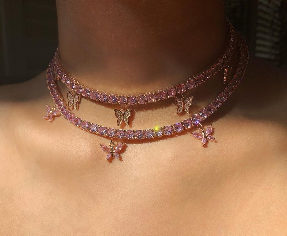 Collar de cadena con colgante de mariposa de cristal para mujer, Collar de circonita brillante bohemio, Collar de diamantes de imitación para mujer, de joyería: 1