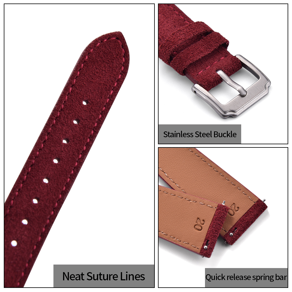 Vintage Zacht Suède Horlogeband Band Quick Release 18mm 19mm 20mm 22mm Vervanging Polsband Accessoires