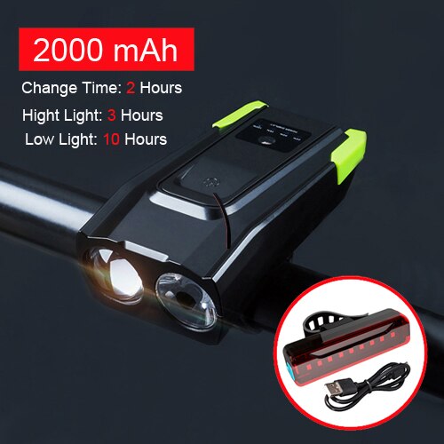 2000/4000mAh Smart Induktion Fahrrad Front Licht Kit USB Aufladbare LED Rücklicht Und Scheinwerfer Mit Horn Taschenlampe Für fahrrad: 2000 green taillight