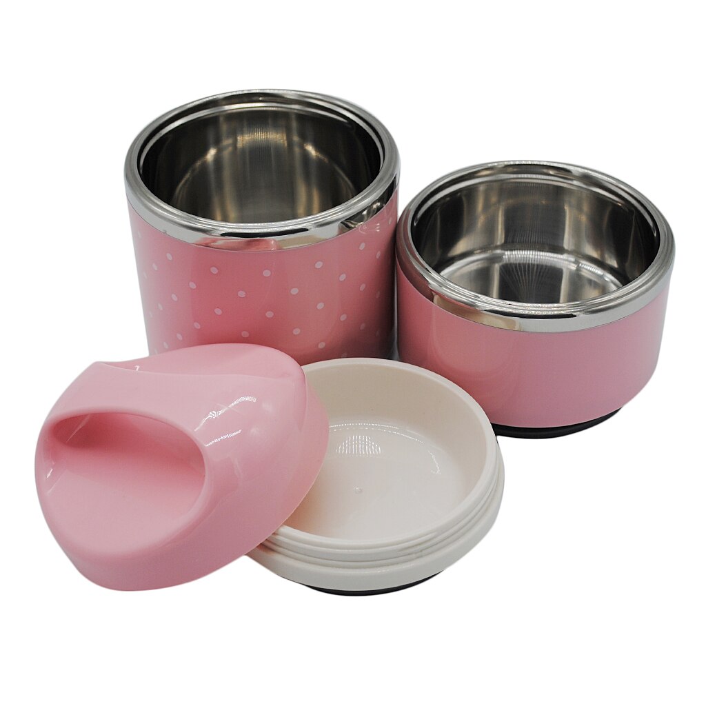 Stainless Steel Thermal Insulated Lunch Box Bento Food Container: 2 Tier Pink