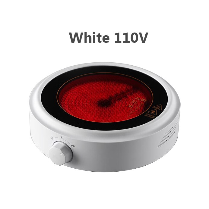 CUKYI-estufa eléctrica de cerámica de 110V/220V, 2 engranajes de potencia de fuego, perilla ajustable, Caldera de té portátil, estufa Universal impermeable, utensilios de cocina: White 110V