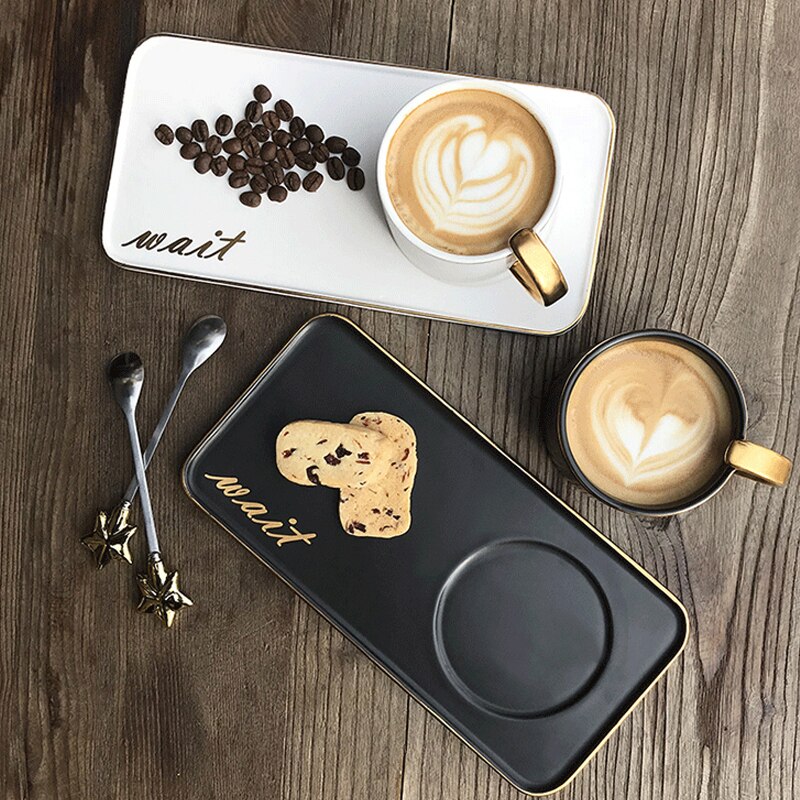 Northern Europe Luxurious Ceramic Coffee Mugs with Saucer Plate Spoon Set Milk Tea Cup for Birthday Afternoon Tea Snack