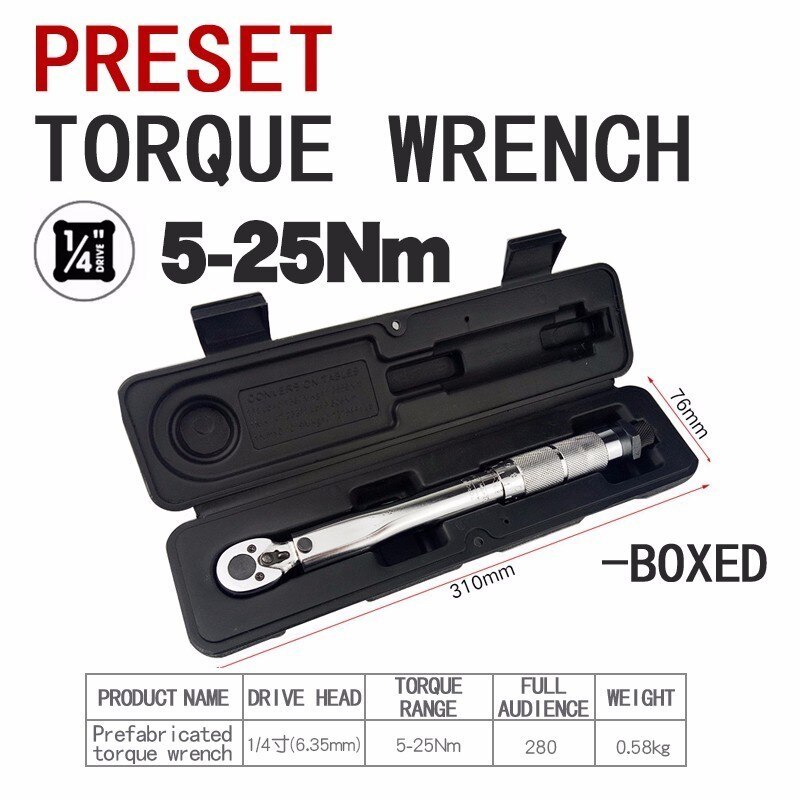 1/4 3/8 1/2The Torque Wrench Drive 5-25 Nm Two - Way To Accurately Mechanism Wrench Hand Tool spanner torquemeter Preset ratchet: 1-4 Boxed