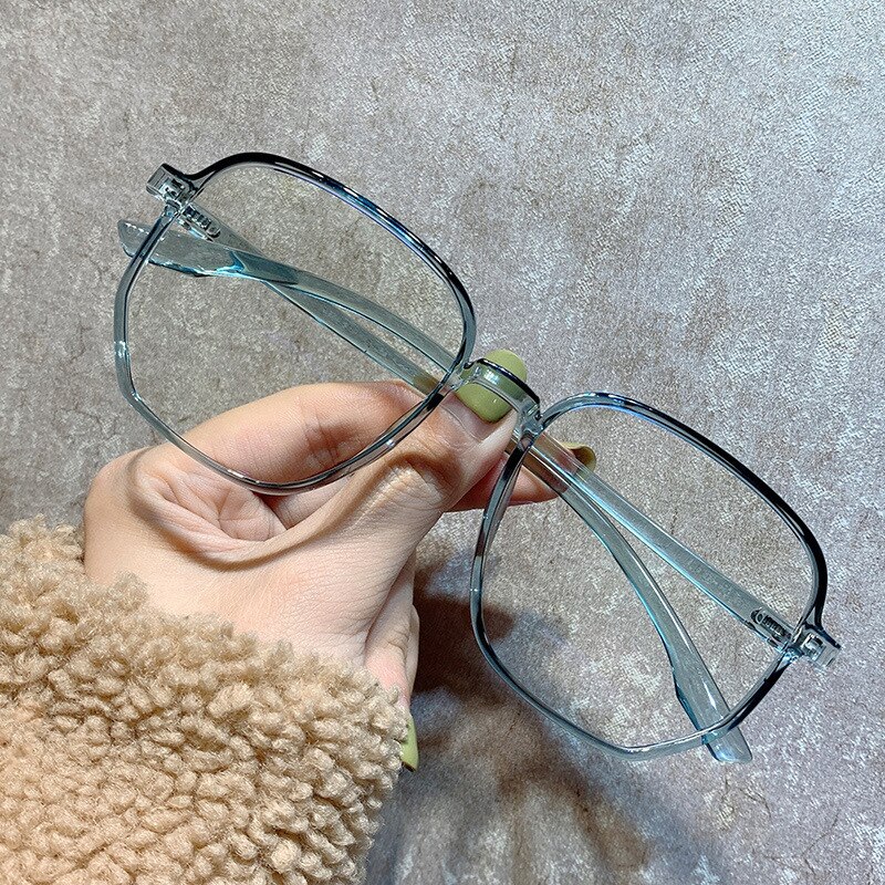 Anti-blue Glasses Retro Flat Mirror Large Frame Irregular Polygon Flat Mirror Ins Net Celebrity Plain Thin Glasses: Blue / Empty frame no lens