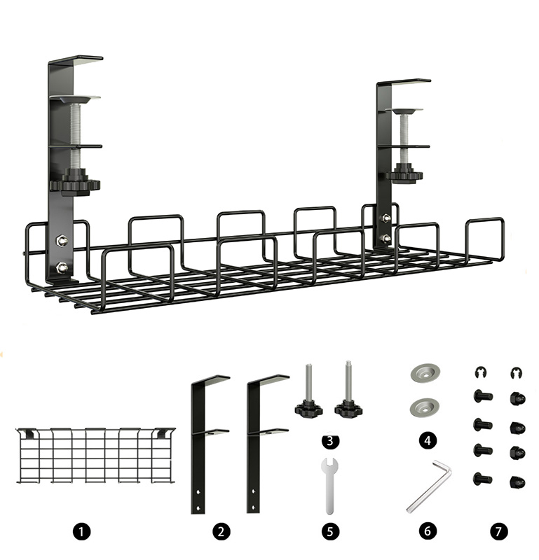 Organizador de cables debajo del escritorio, bandeja de alambre de metal sin taladro, ahorro de espacio para el hogar, oficina/organizador de cables de cocina sin perforaciones (paquete de 2)