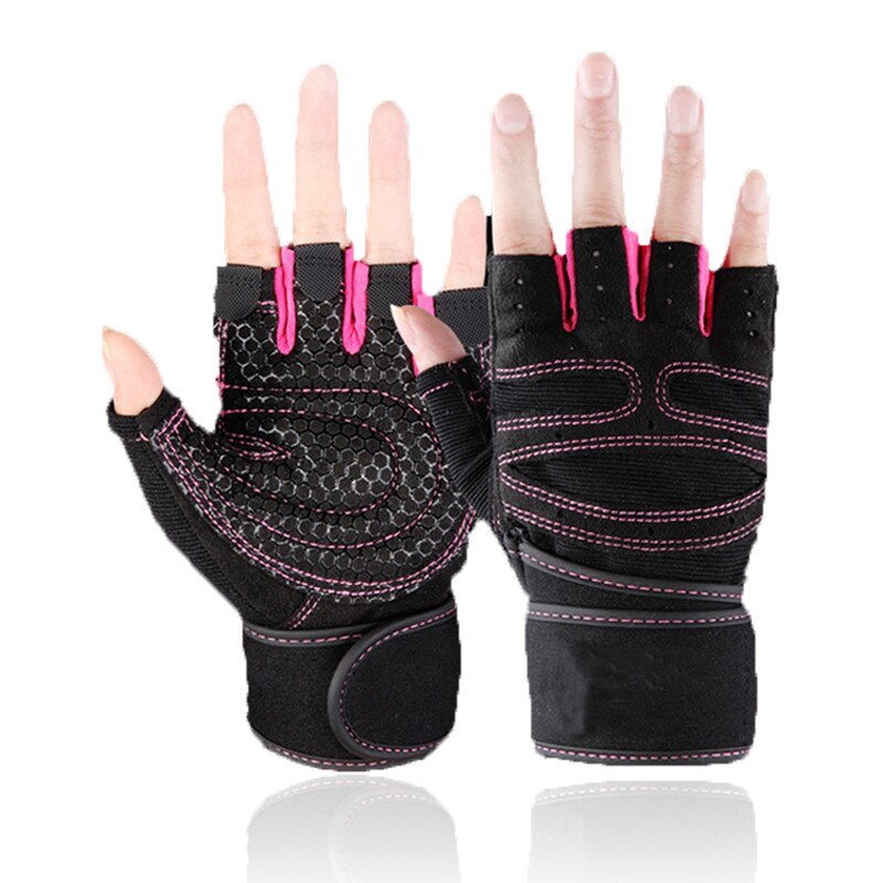 Gewichtheffen Fitness Handschoenen Voor Mannen En Vrouwen Gym Fietsen Yoga Bodybuilding Training Ademende Anti-Slip Half Vinger Handschoenen: Roze / L