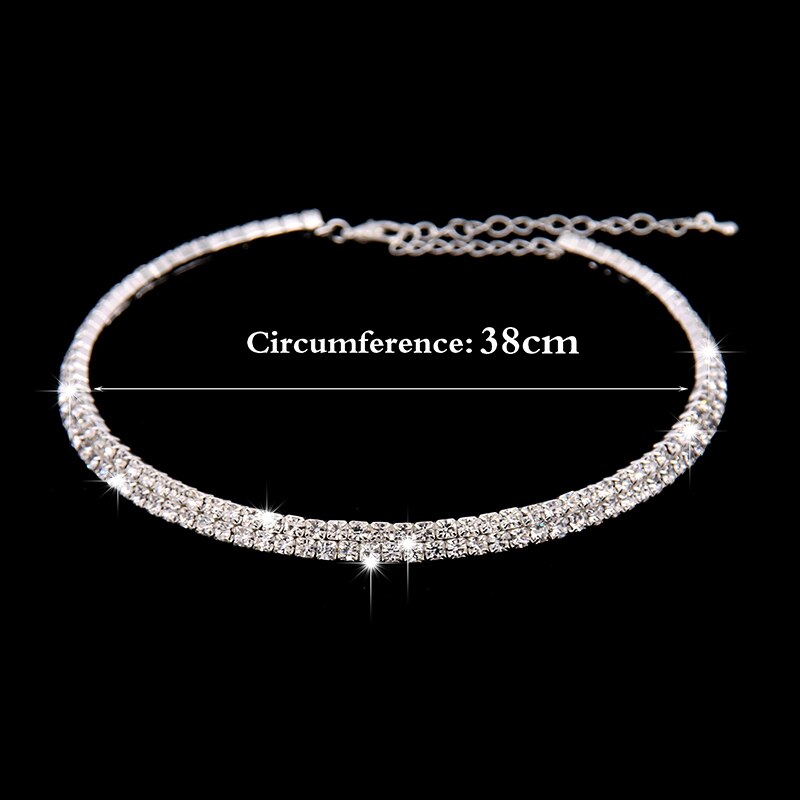 Vrouwen Fonkelende Strass Kristal Ketting Oorbellen Set Charm Wedding Bruids Sieraden Set met 2 Rij Armband