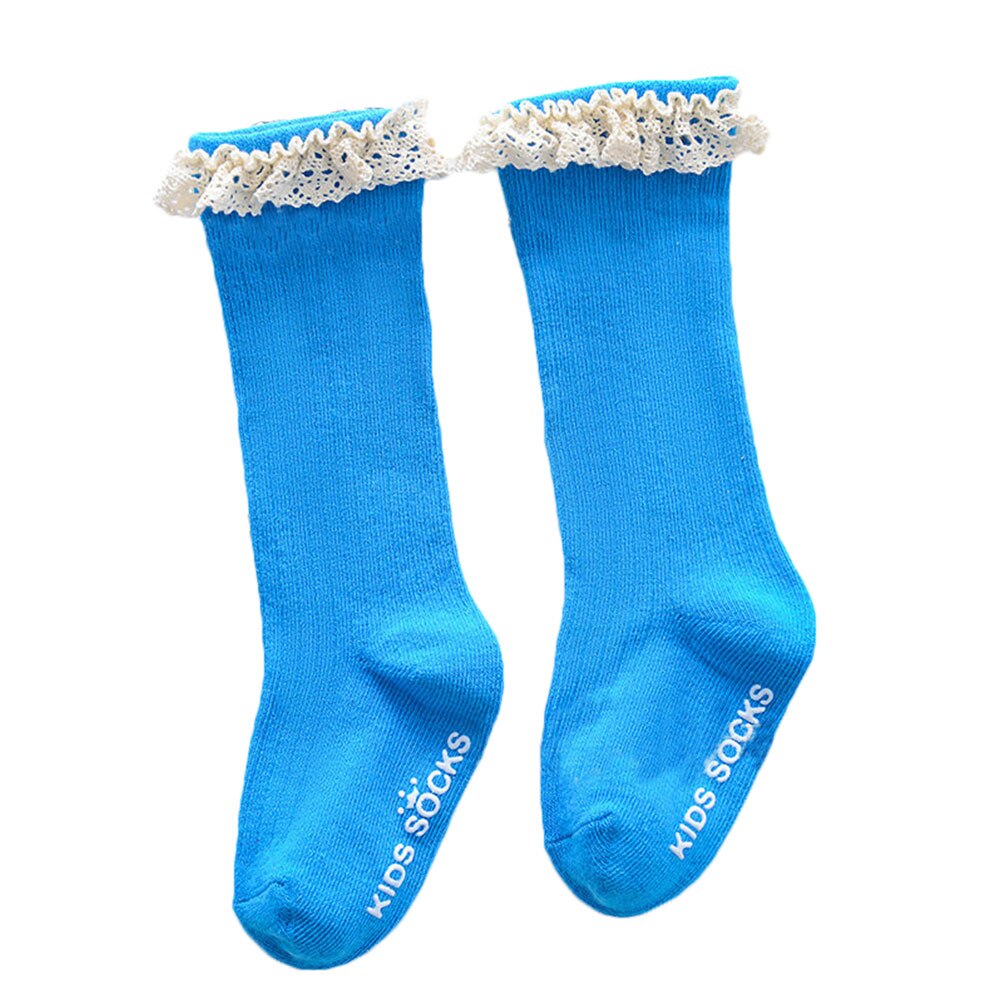 Baby Meisjes Sokken Peuters Meisjes Grote Boog Knie Hoge Lange Zachte Katoenen Kant Babysokjes Strik 100% Katoen sokken: Blue lace / S   0-2T