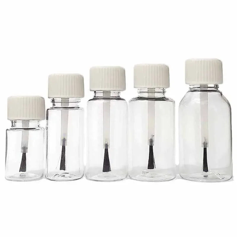 5/10Pcs 5ml 10ml 15ml 20ml 30ml Plastic Nail Polish Bottles Empty Cosmetic Containers Clear Liquid Sample Bottle With Brush: Glass / Light Grey / 10ml