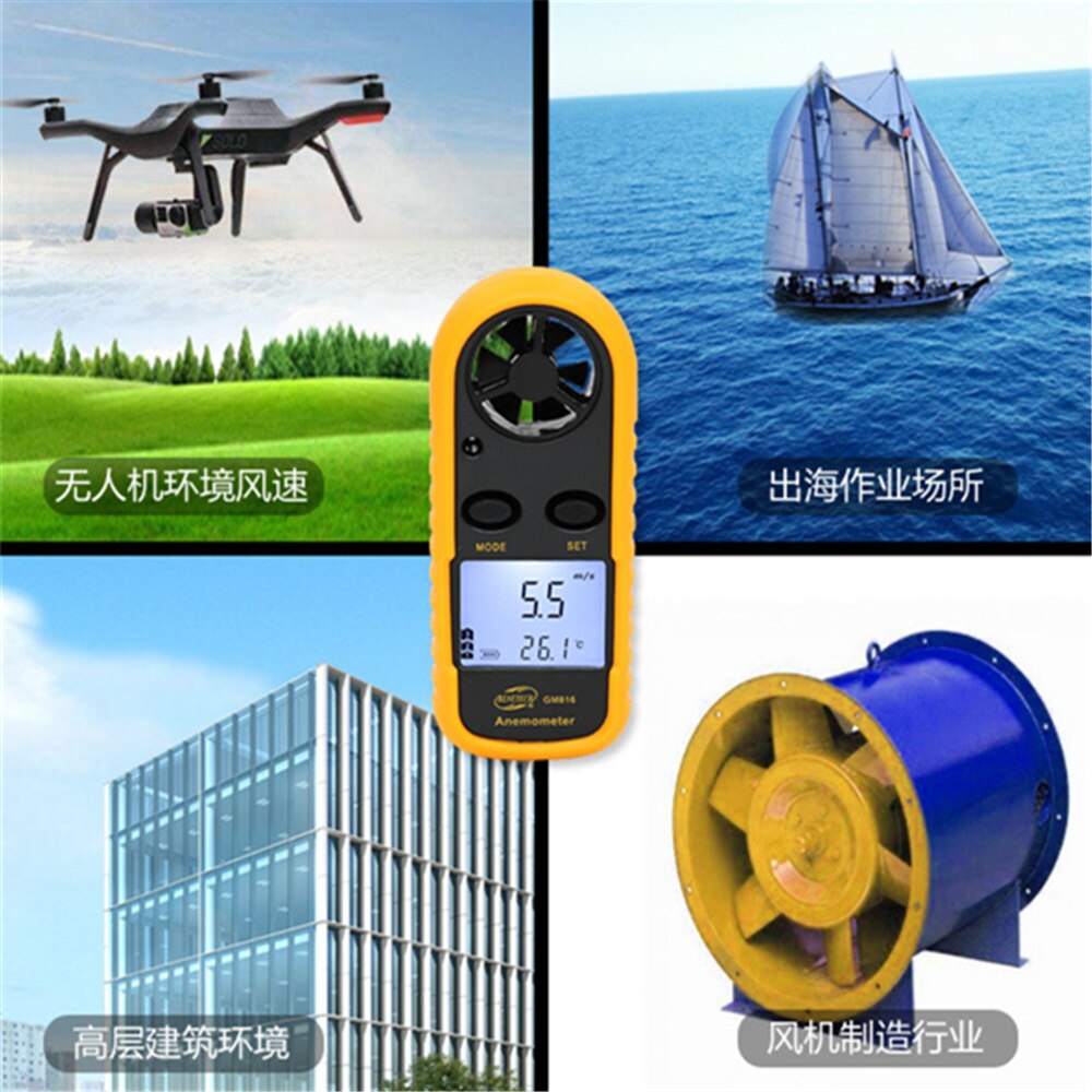 Digital Anemometer Mini Wind Speed Gauge Air Velocity Airflow Meter GM816 0-30m/s -10~45C with LCD Back-light Display