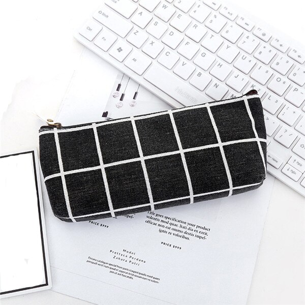 Zipper Pencil Case Bags School Striped Grid Solid Color Pencil Bag Pouch Office Kids Supplies Primary Students Birthday