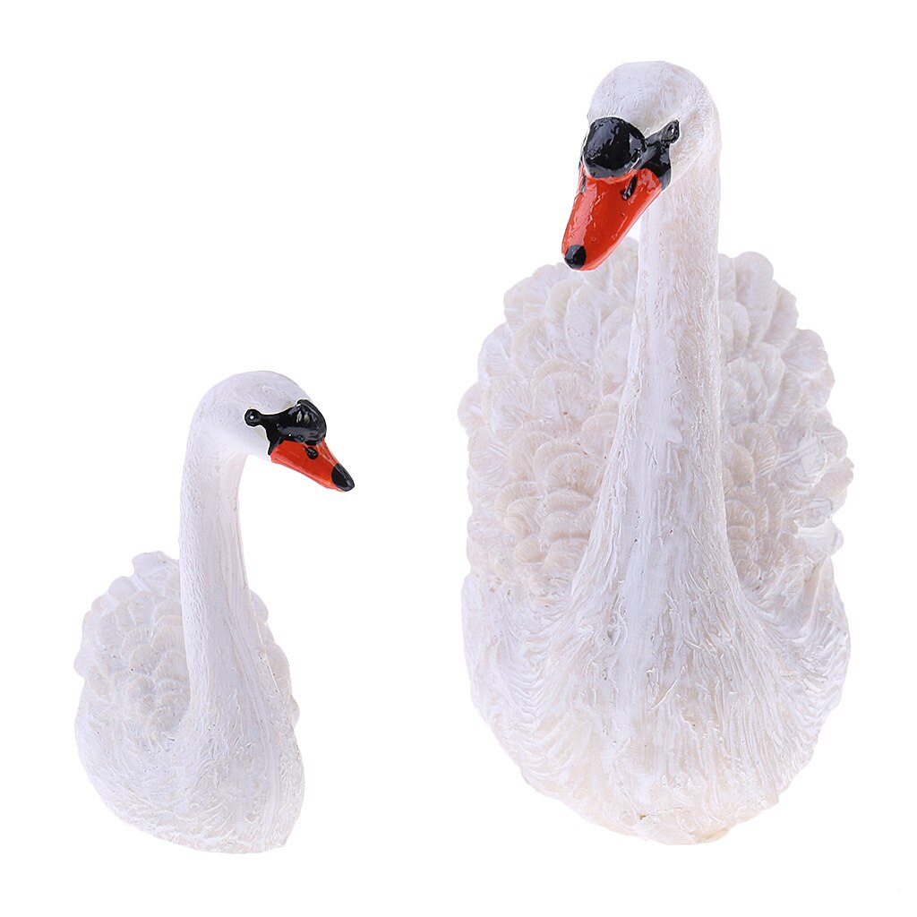 Pair Resin Swan Sculpture for Outdoor Home Garden Ornaments Collectible