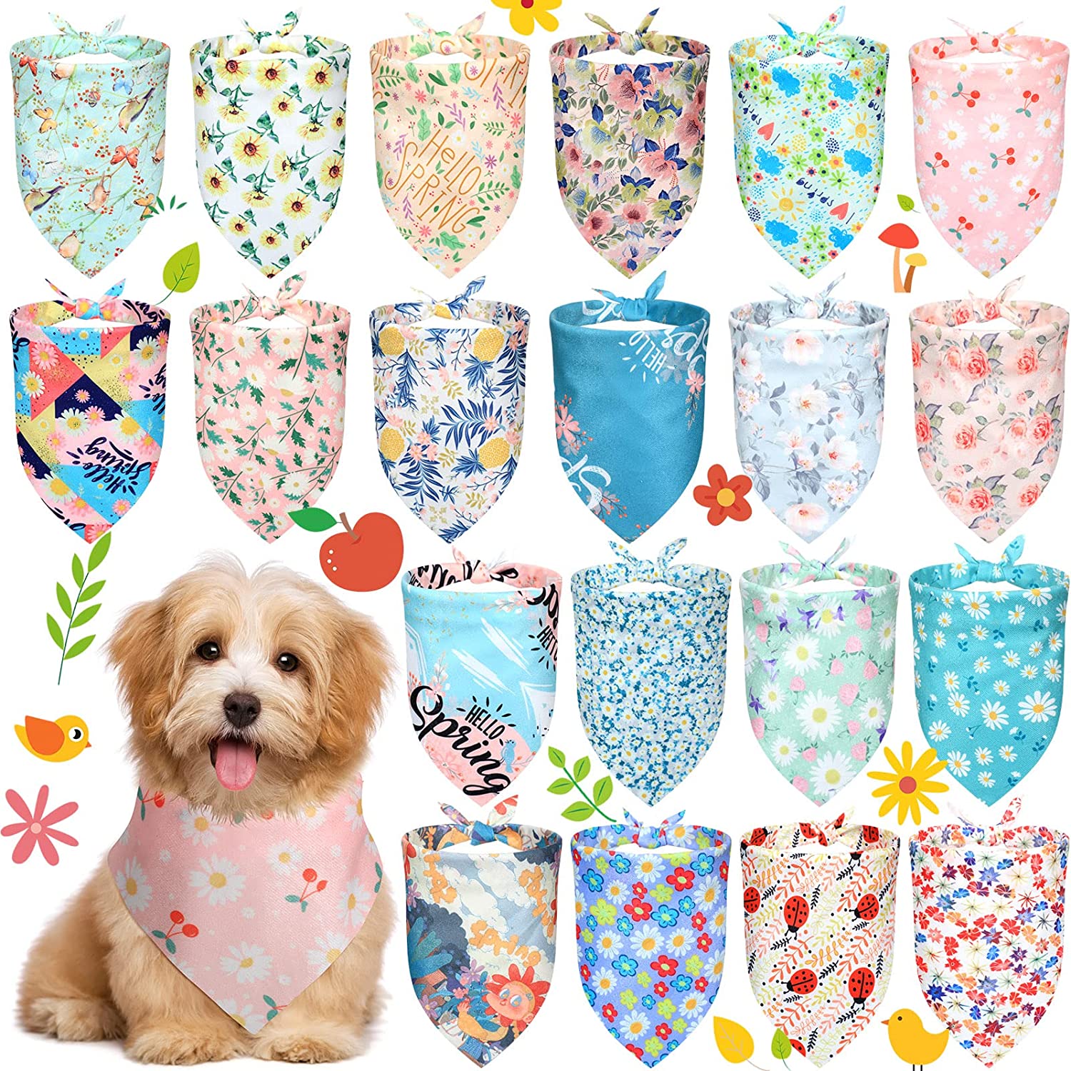 20 paquetes de pañuelos navideños para perros, bufandas triangulares para perros, Baberos para perros de Acción de Gracias y Halloween, pañuelos para accesorios para perros: Oro