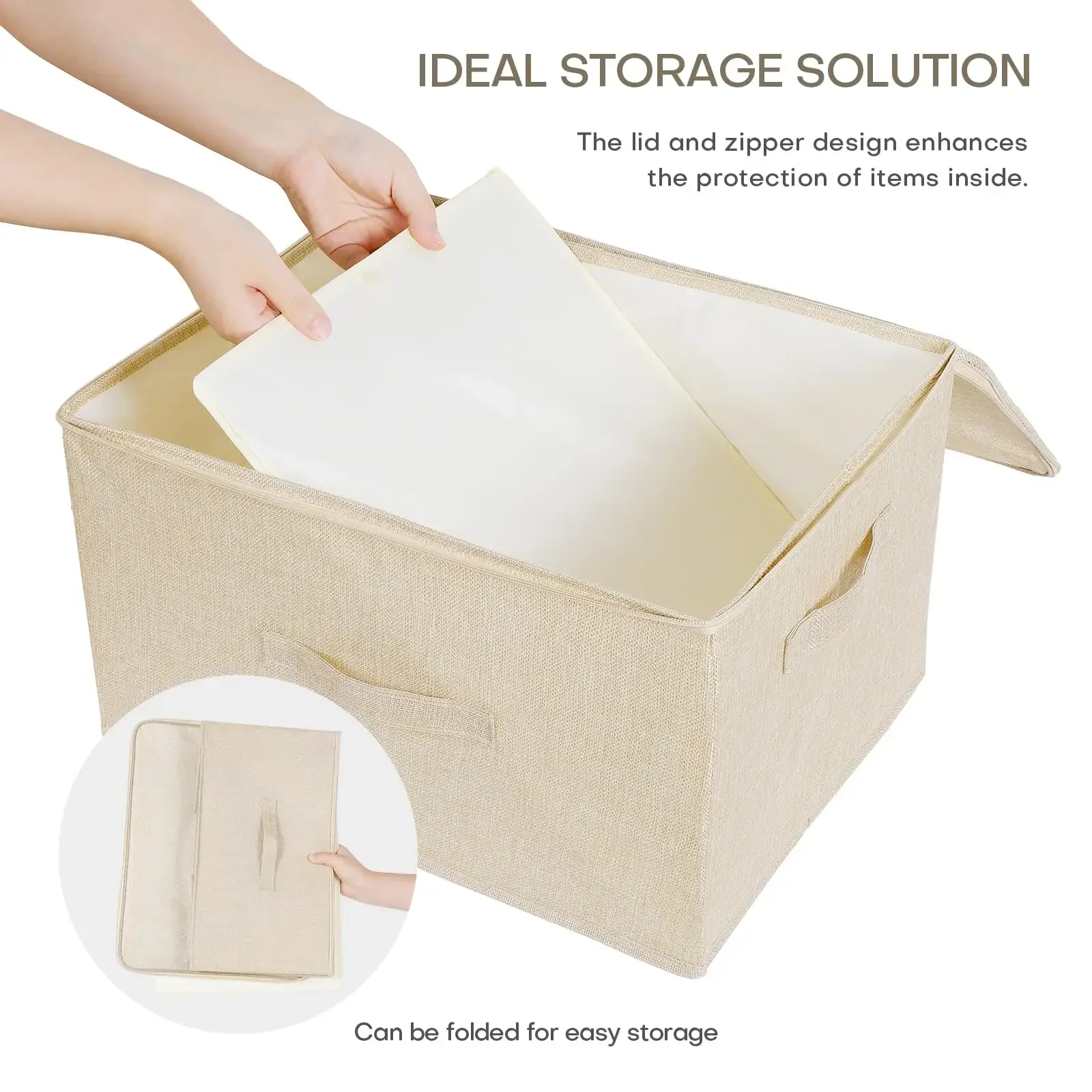 Kleding Opbergbakken Met Ritssluiting Met Handgrepen Opvouwbare Katoenen Linnen Stof Kubus Mand Organizer Container Box