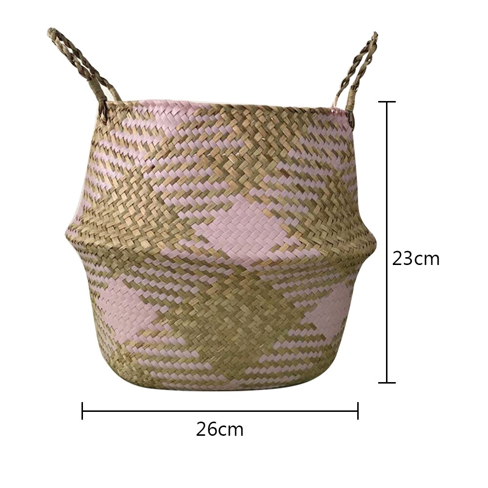 Big Capacity Checkered Seagrass Storage Baskets laundry Wicker Flower Toy Basket Organizer Eco-Friendly Bags for Kitchen Bedroom: W26 H23Pink