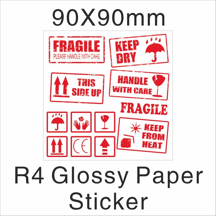 500pcs/lot Fragile Warning Glossy Label Kraft Sticker 9x5cm Fragile Handle Care Keep Dry Black Red Colors: R4 Glossy 9x9