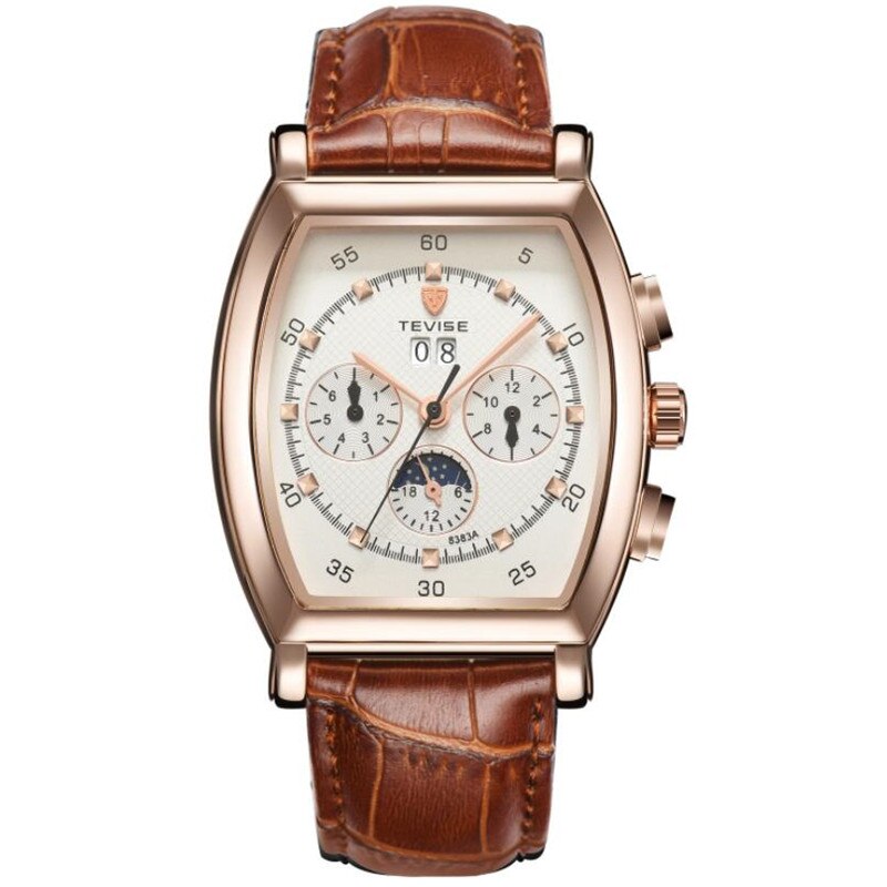 Rétro rectangulaire multi-fonction hommes montres haut de gamme de luxe automatique mécanique montre hommes étanche calendrier horloge: Color 03