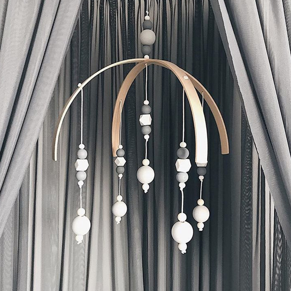 Baby Wooden Beads Wind Chimes Nordic Style Baby rattle and bed bell for Kids Room Bed Hanging Decor