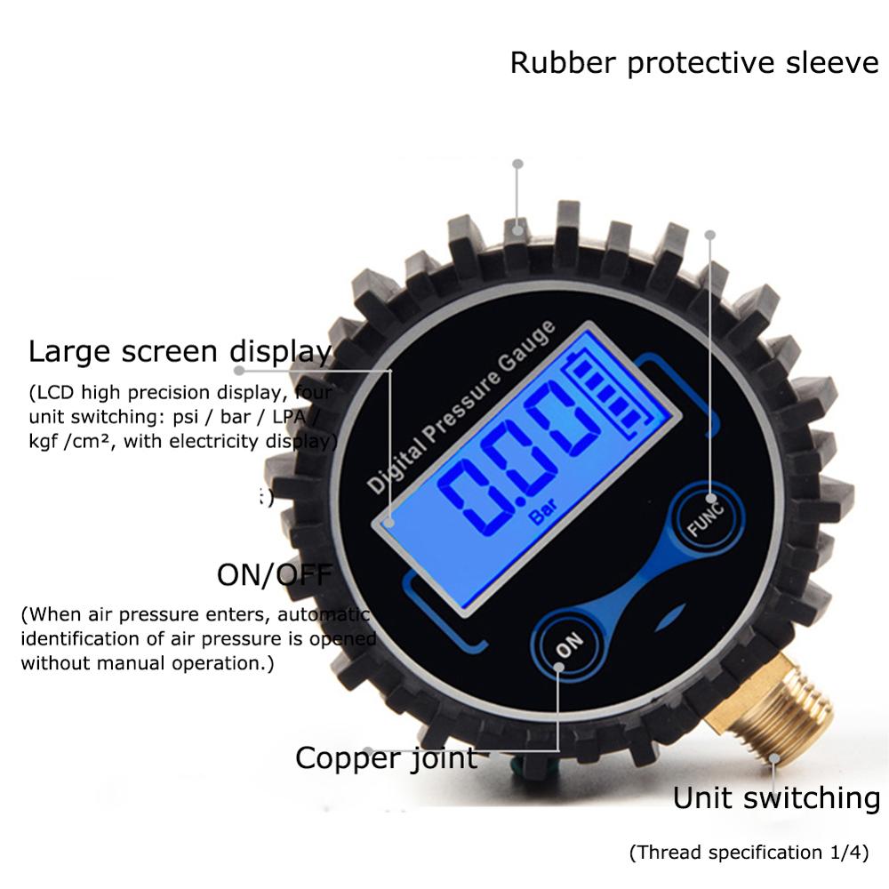 Tire Pressure Monitoring System Digital Tire Pressure Gauge Car Bike Motorcycle Tyre Tester Air PSI Meter 1/8NPT Car Accessories: 1 4 Without Light