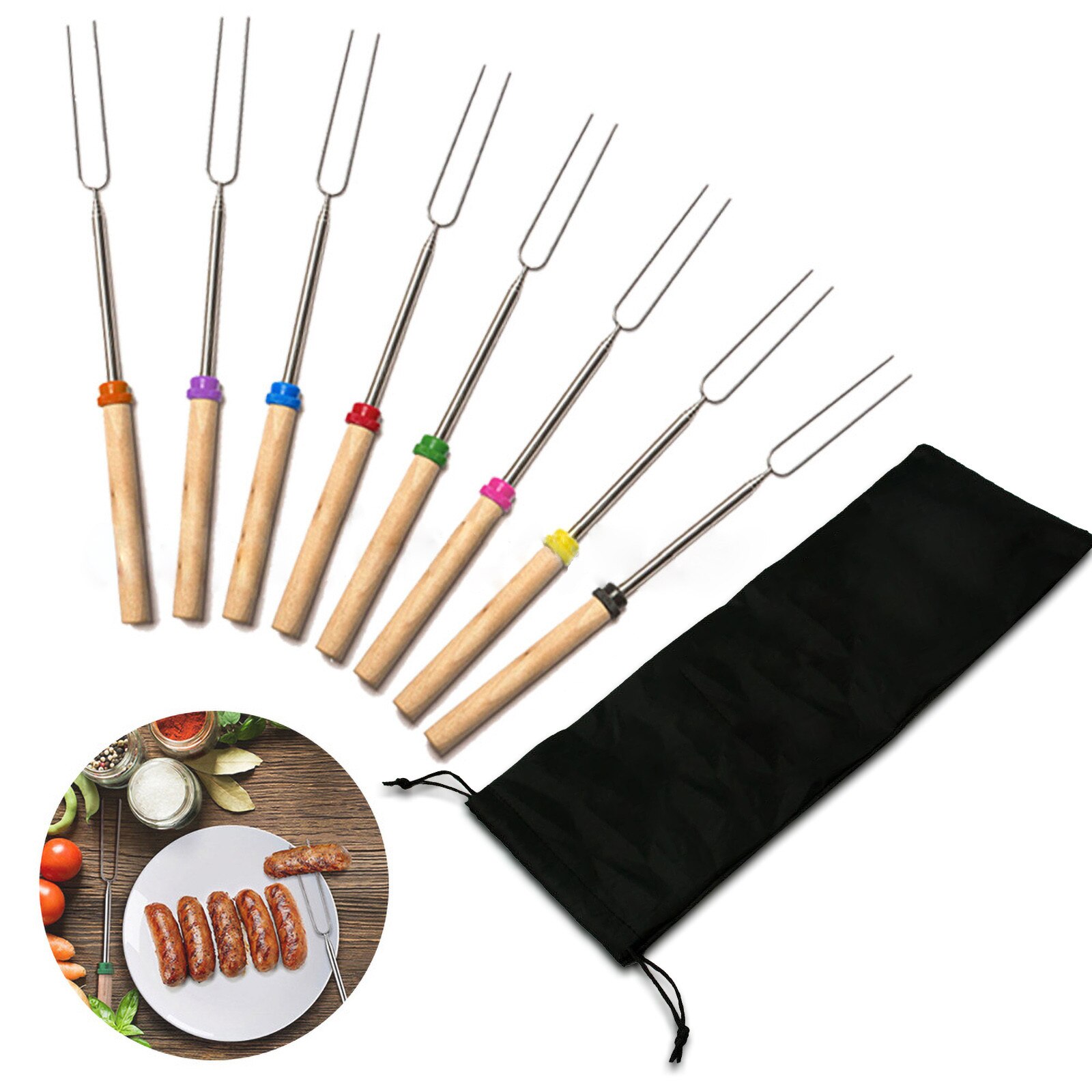 @ Rvs Bbq 2-Prong Vork Vlees Grillen Vork Barbecue Accessoires Met Houten Handvat Barbecue Vork Met Houten