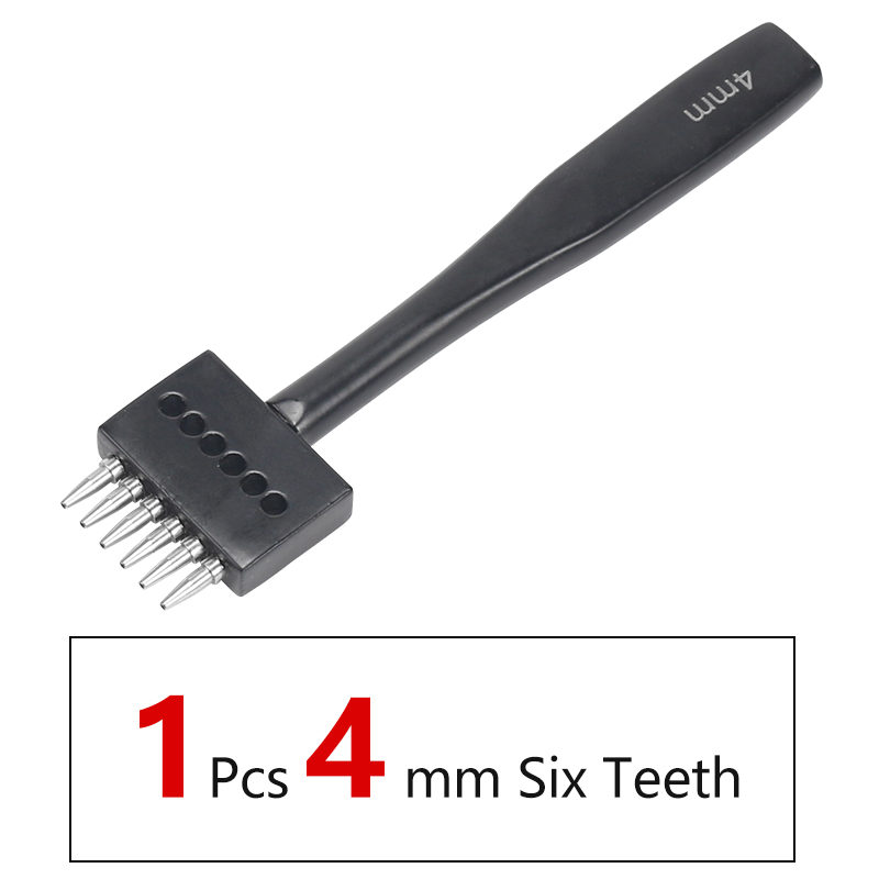 Leather Hole Punch Craft, Round Hole DIY Sewing Chisel Leather Working Tool, 4 5 6mm Spacing Leather Hole Punch, 2/4/6/Holes: 1PCS-4MM-6Teeth