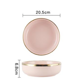 Ensemble de dîner en céramique de luxe couleur bleu foncé ou rose: assiette de dîner + assiette d'accent + bols + cuillère adge en or: 8 inch bowl pink