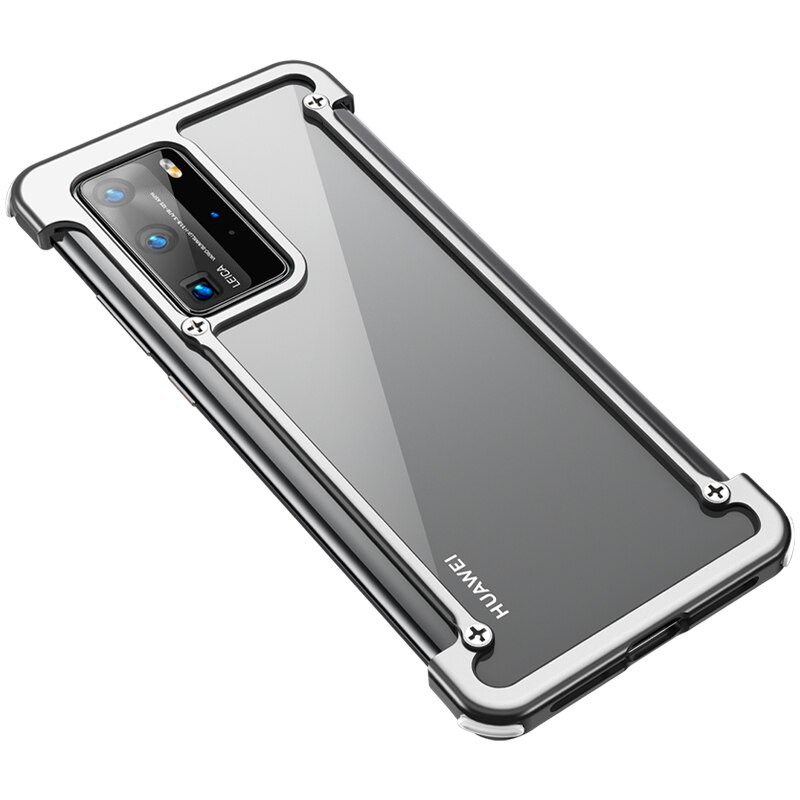 Phone Case For Huawei P40 P40 pro plus luxury Metal Frame Shape With Airbag Shockproof original case Bumper Back Bover Cool Case: Huawei P40 Pro plus / White
