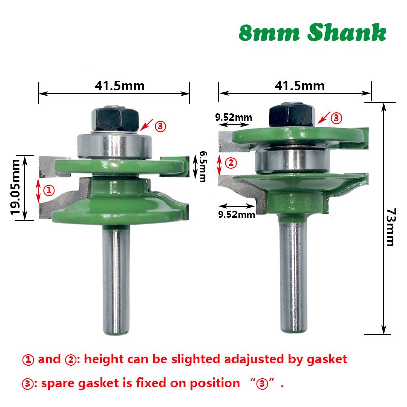 8Mm Schacht 3Pcs Deur Panel Kast Tenon Router Bit Kast Rail & Stile Set Panel Raiser Ogief Frezen cutter Voor Hout Mc02033
