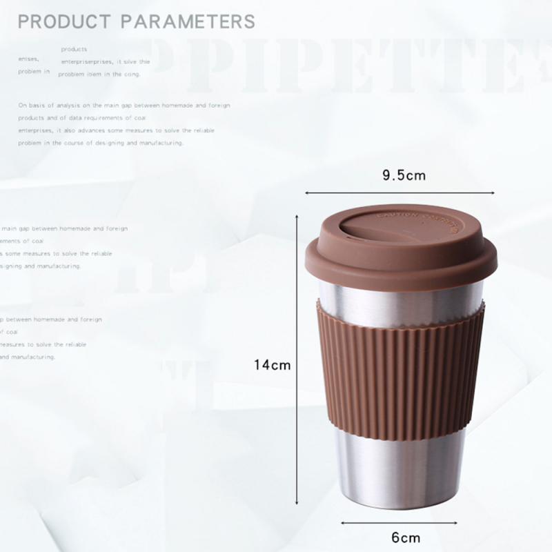 Stainless Steel Coffee Cup with Silicone Lids Non-slip Anti-scalding Sleeves Drinking Tumblers Beer Milk Tea Coffee Mugs 400ml
