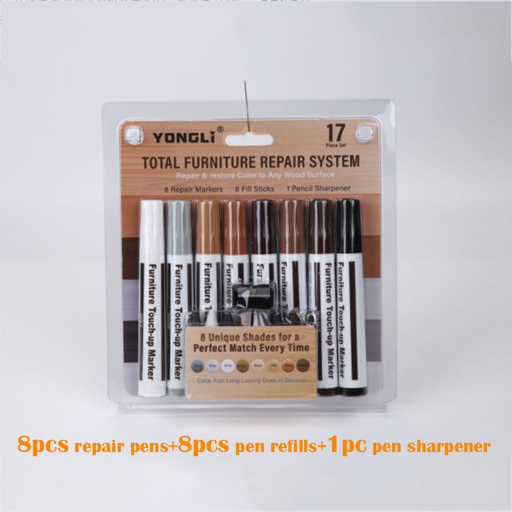 21 Pcs Furniture Repair Pen Crayons Floor Pen Scratch Filler Paint Remover for Wooden Cabinet Floor Table Chairs Markers Pens: 17pcs set