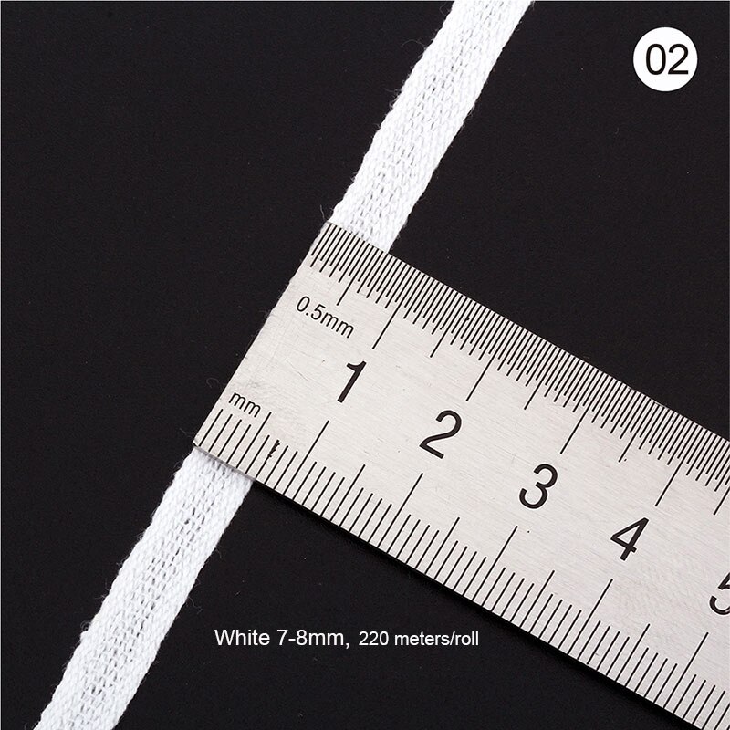 5Mm/7Mm Breedte Katoen Lint Tape 220/280/300 Meter Spanband Kledingstuk Naaien Accessoires Wit/beige/Zwart Voor Zak Kleding: 7 8mm white 220meter