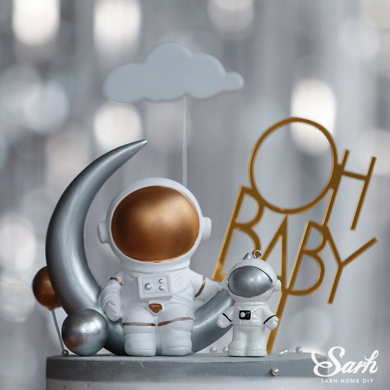 Fusée décorations de vaisseau spatial | Décoration de gâteau d'astronaute "Oh Baby" joyeux anniversaire mariage spectacle bébé, fournitures de pâtisserie, adorables Ins