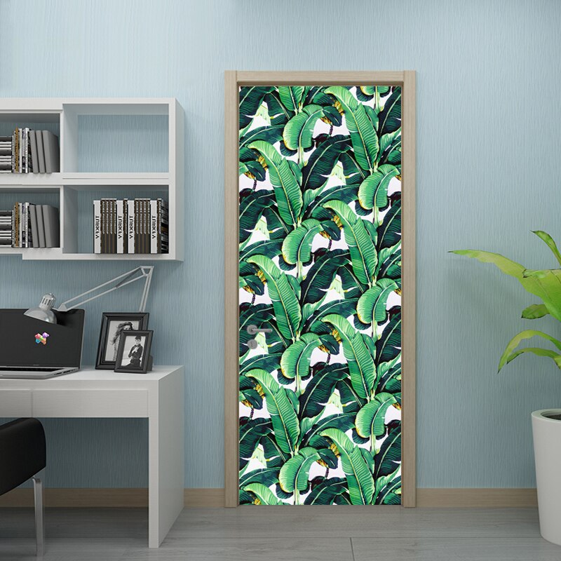 3D Stickers Modern Tropical Rain Forest Leaf Wallpaper Living Room Study Door Stickers Home Decoration Vinyl Waterproof 3D Mural