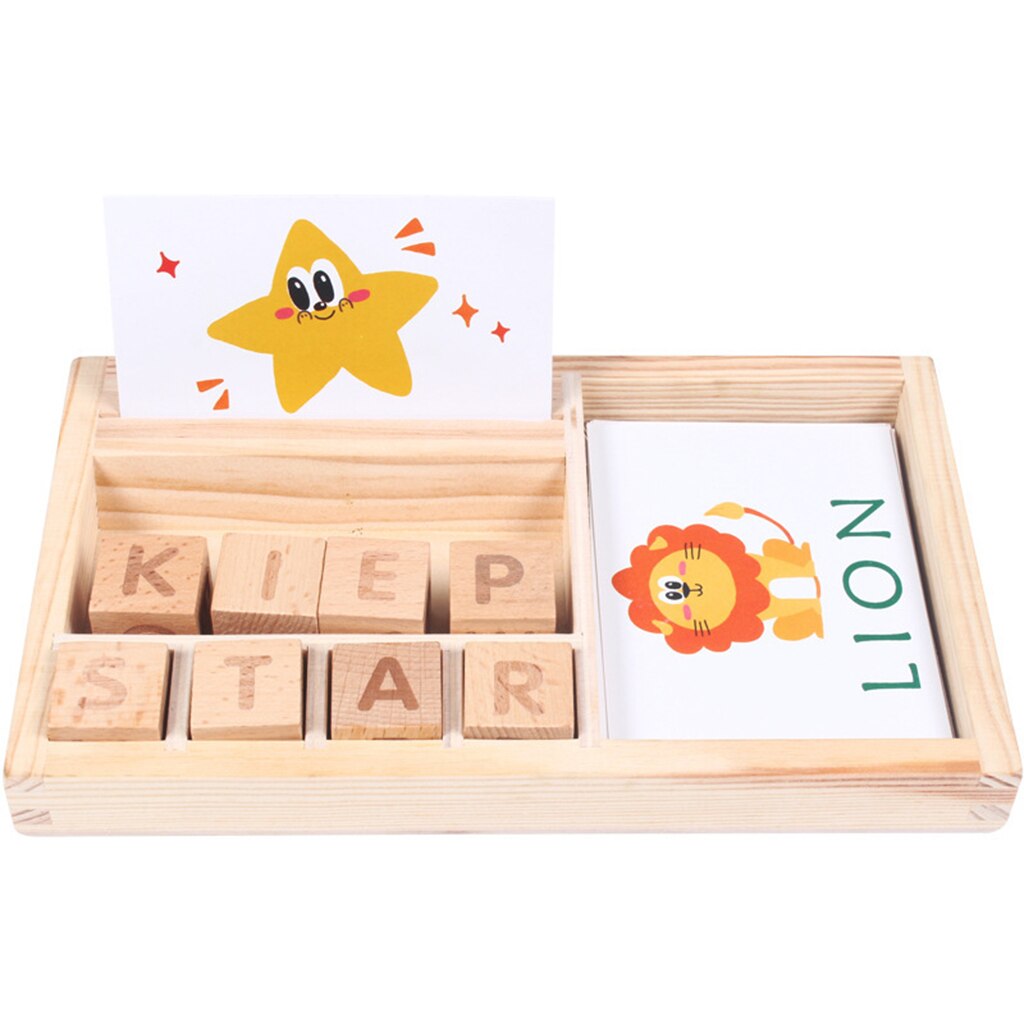 Kids Baby Developmental Wooden Alphabet Cubes English Words Jigsaw Puzzles Parent-child Interactive Game Play Activity Toy