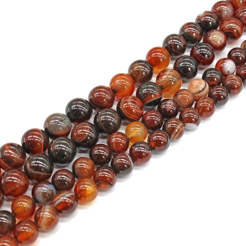 Natuursteen Koffie Zwart Kant Streep Agaat Ronde Losse Kralen 4 6 8 10 12Mm Pick Maat Voor Sieraden maken DCB50: 12mm approx 30beads