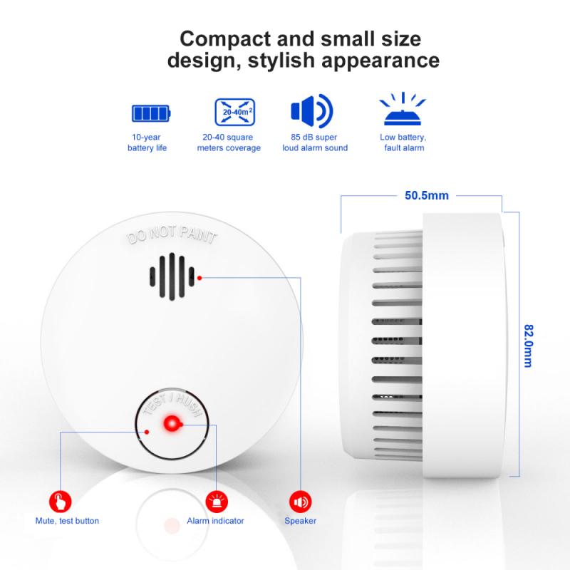Wireless Infrared Smoke Alarm Detector Voice Warn Sensor Home Security Protection Fire Alarm High Sensitive Built-in Battery