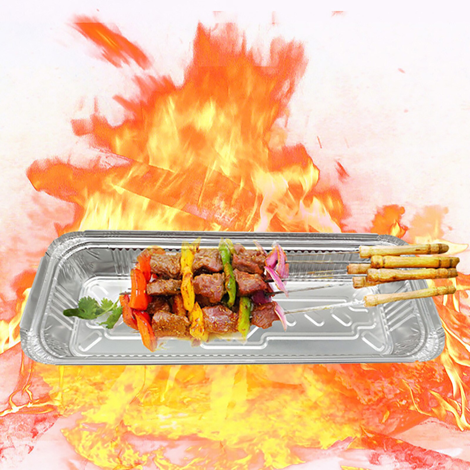 Disposable Barbecue Food Box 20pcs Tin Carton Packing Box Skewers Insulation Meal Packing Box Aluminum Foil Food Containers #T2G