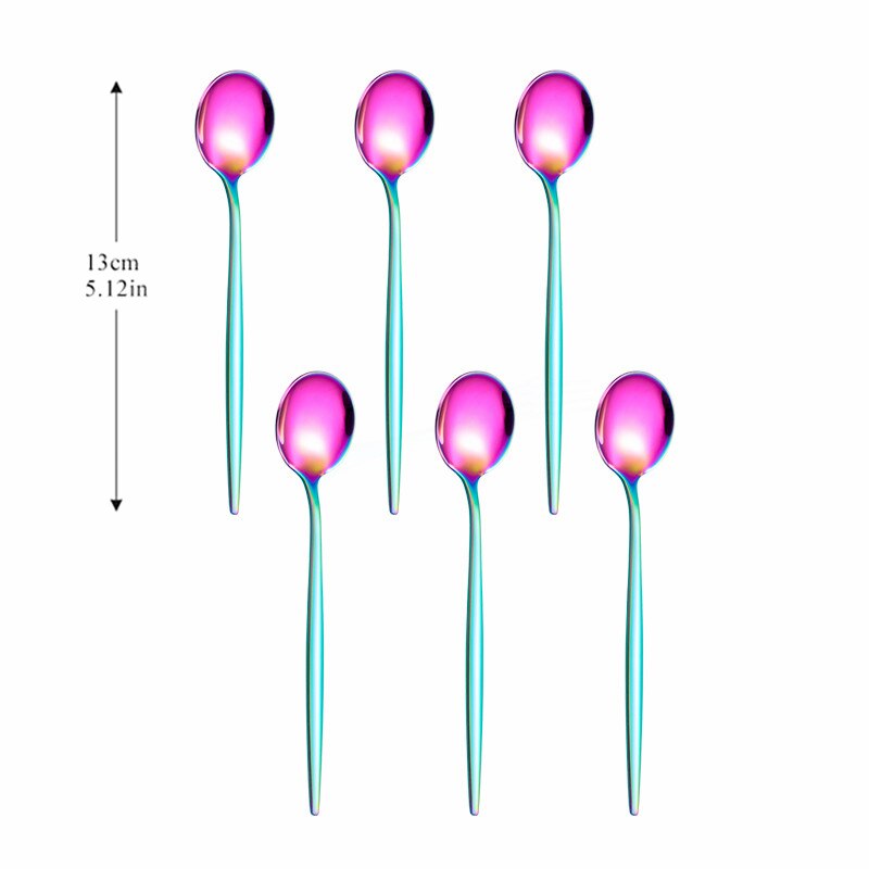 Spoon Silver Stainless Steel Cutlery Set 6pcs Tea Spoon Kitchen Complete Tableware Set Western Silverware Luxury Dinnerware Set: rainbow 6pcs