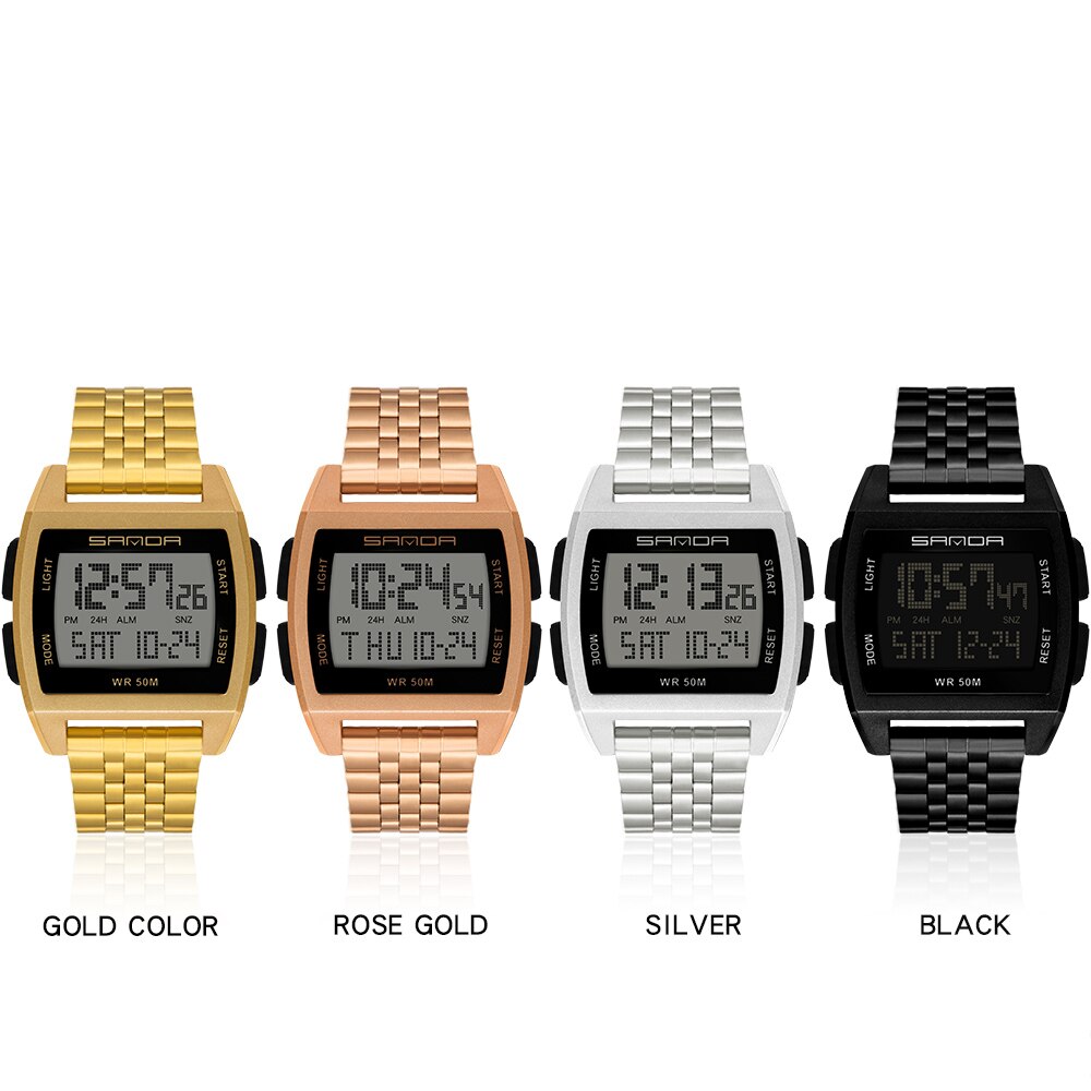 SANDA Watch Square Men Watches Stainless Steel Multi-Function Electronic Watches Luminous Waterproof Casual Sport Watch