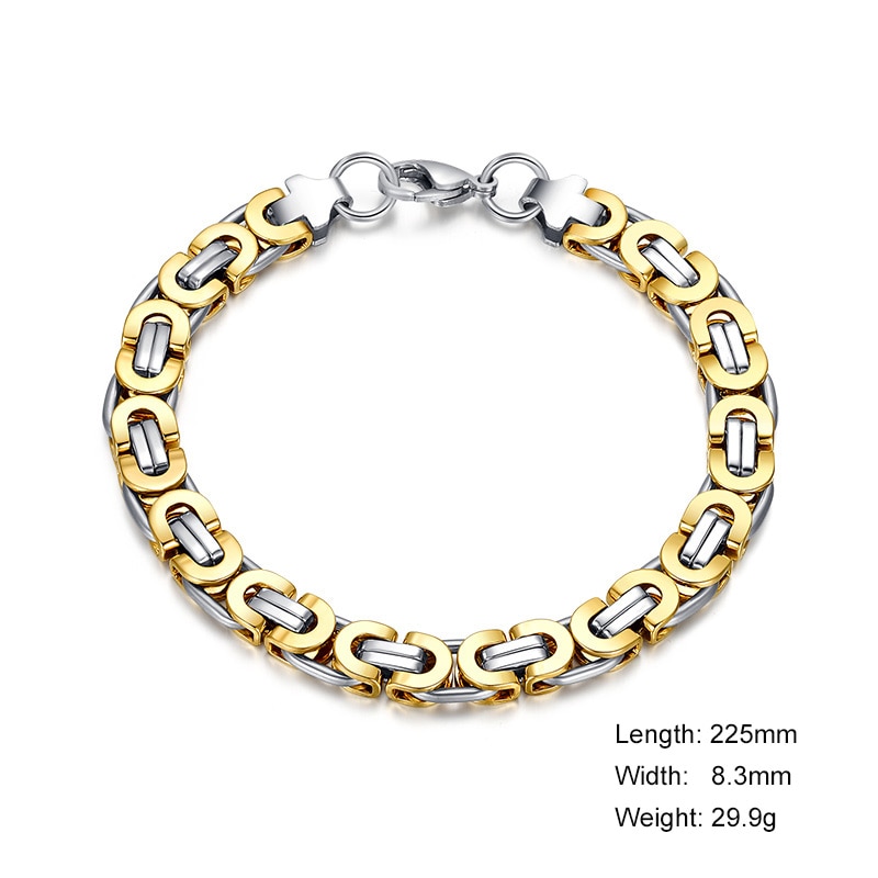 Vnox heren biker armband van roestvrij staal met byzantijnse schakels, punk sieraden voor heren, gratis doos, casual sieraden