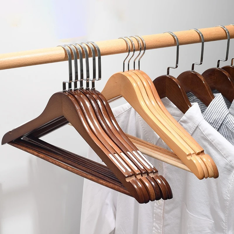 10 Stück Premium-Kleiderbügel aus Holz, langlebig, schwere Kleidungsaufbewahrung, rutschfester Kleiderbügel – Schulterkerbe 360 ° Drehbare Haken